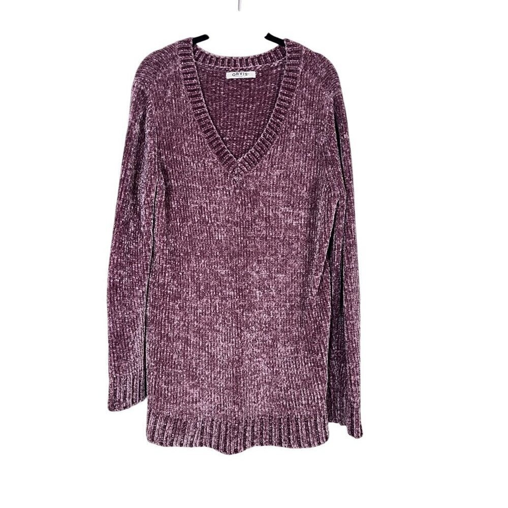 Orvis Chenille Sweater L Purple Tunic Soft Ribbed Boho Western Classic Preppy
